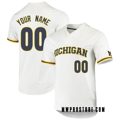 Men's Custom Michigan Wolverines Replica 2-Button Baseball Jersey - White